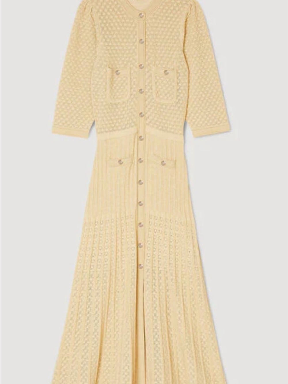 Sandro Cream Button-Front Knit Midi Dress - Picture 2 of 5